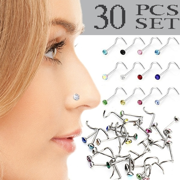 Amazon.com: 18PCS L Shaped Nose Studs, Surgical Steel Nose Piercing Jewelry,  Nose Screw Pack, Endless Hoop Nose Rings for Women and Men, Body Jewelry  Set with 6mm 8mm 10mm Hoops : Clothing,
